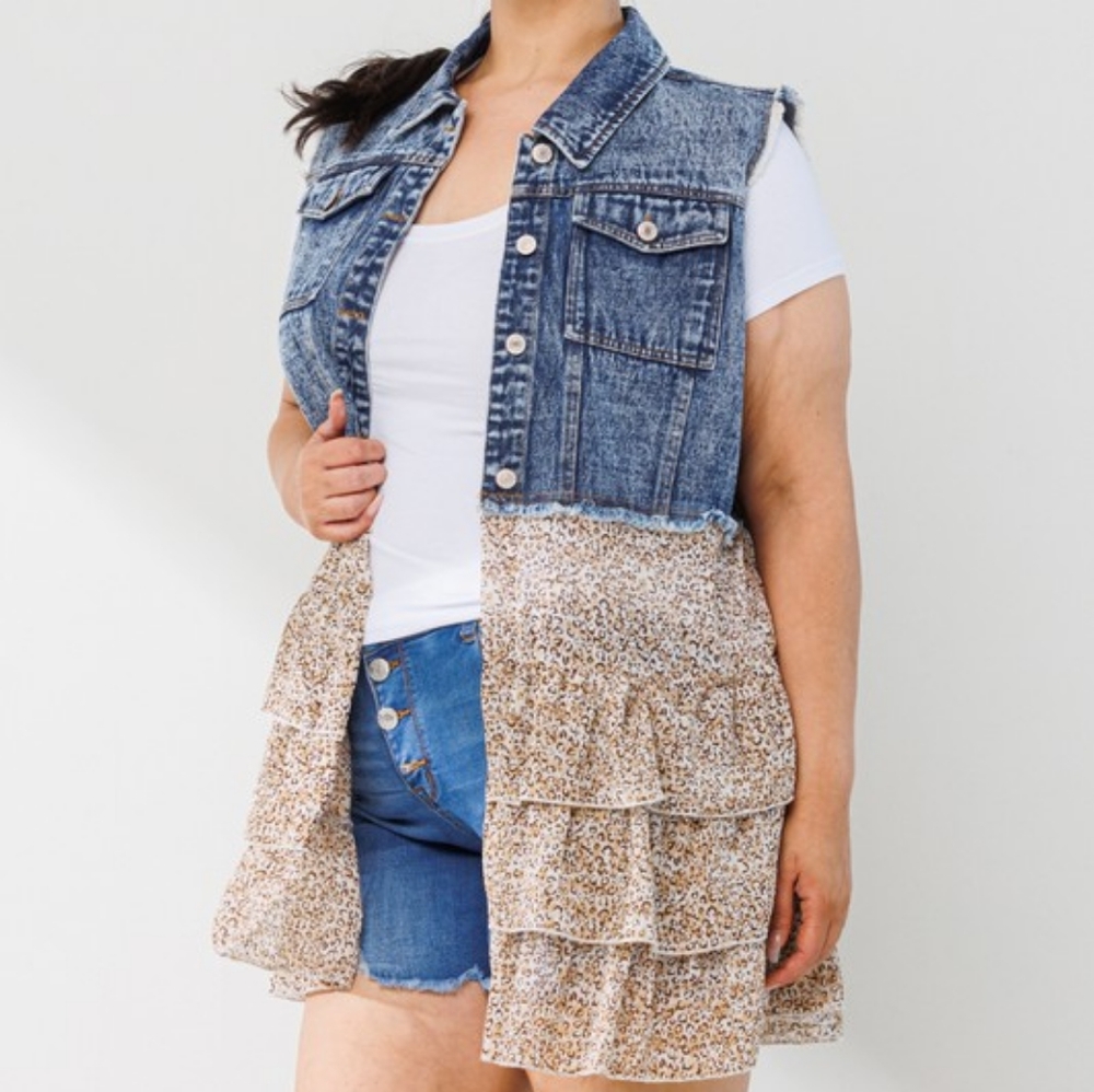 Denim Cheetah Vest Jacket